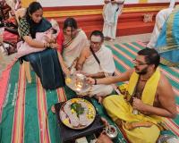 Shri Guru Paduka Pujana and Teertha Vitarana; Picture Courtesy Shri Chandrashekhar Padubidri