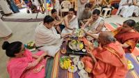 Shri Guru Paduka Pujana and Teertha Vitarana; Picture Courtesy Shri Chandrashekhar Padubidri