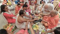 Shri Guru Paduka Pujana and Teertha Vitarana; Picture Courtesy Shri Chandrashekhar Padubidri